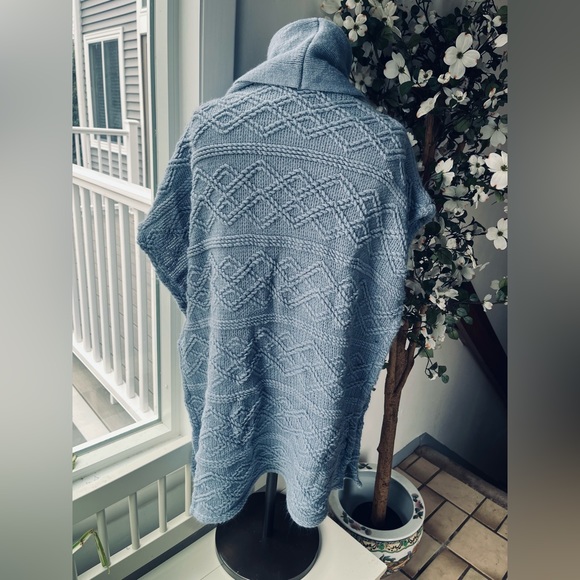 Vintage Powder Blue Poncho Style Sweater, One Size - Picture 5 of 13